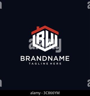 Initial letter RW logo with home roof hexagon shape design ideas vector graphic vector graphic Stock Vector