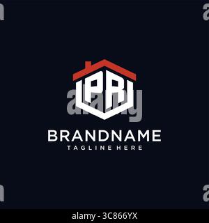 Initial letter PR logo with home roof hexagon shape design ideas vector graphic vector graphic Stock Vector