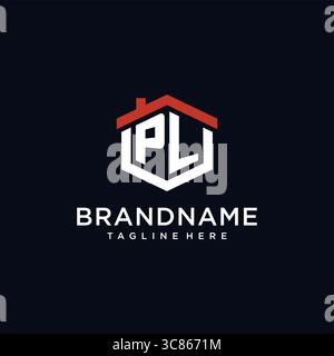 Initial letter PL logo with home roof hexagon shape design ideas vector graphic vector graphic Stock Vector