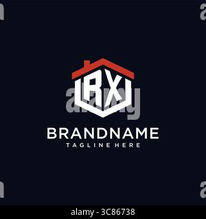 Initial letter RX logo with home roof hexagon shape design ideas vector graphic vector graphic Stock Vector