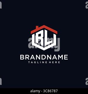 Initial letter RL logo with home roof hexagon shape design ideas vector graphic vector graphic Stock Vector
