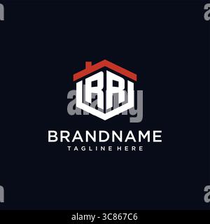 Initial letter RR logo with home roof hexagon shape design ideas vector graphic vector graphic Stock Vector