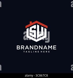 Initial letter SW logo with home roof hexagon shape design ideas vector graphic vector graphic Stock Vector