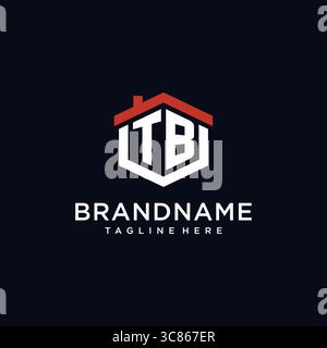 Initial letter TB logo with home roof hexagon shape design ideas vector graphic vector graphic Stock Vector