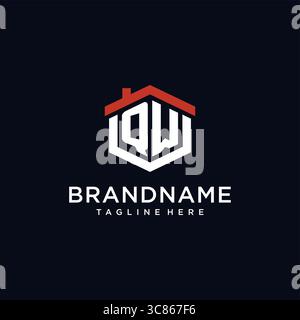 Initial letter QW logo with home roof hexagon shape design ideas vector graphic vector graphic Stock Vector