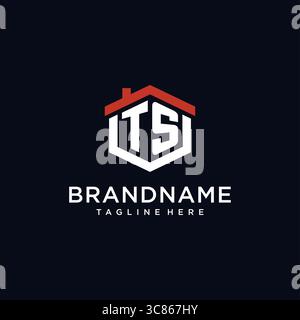 Initial letter TS logo with home roof hexagon shape design ideas vector graphic vector graphic Stock Vector