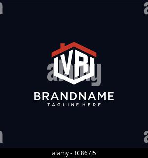 Initial letter VR logo with home roof hexagon shape design ideas vector graphic vector graphic Stock Vector