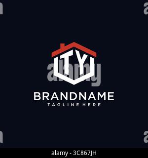 Initial letter TY logo with home roof hexagon shape design ideas vector graphic vector graphic Stock Vector