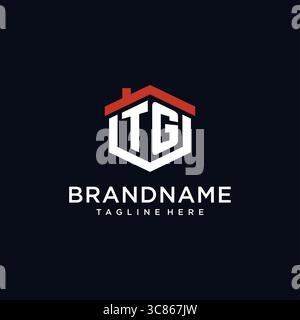 Initial letter TG logo with home roof hexagon shape design ideas vector graphic vector graphic Stock Vector