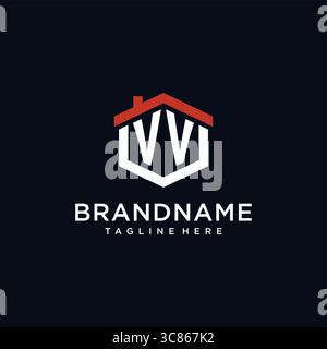 Initial letter VV logo with home roof hexagon shape design ideas vector graphic vector graphic Stock Vector