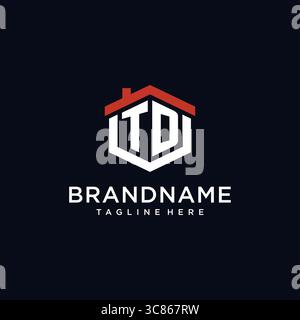 Initial letter TD logo with home roof hexagon shape design ideas vector graphic vector graphic Stock Vector