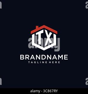 Initial letter TX logo with home roof hexagon shape design ideas vector graphic vector graphic Stock Vector