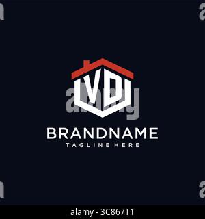 Initial letter VD logo with home roof hexagon shape design ideas vector graphic vector graphic Stock Vector