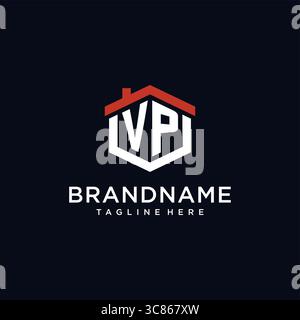 Initial letter VP logo with home roof hexagon shape design ideas vector graphic vector graphic Stock Vector