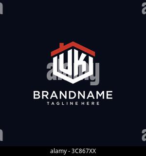 Initial letter UK logo with home roof hexagon shape design ideas vector graphic vector graphic Stock Vector
