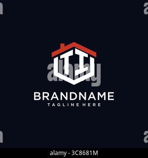 Initial letter TI logo with home roof hexagon shape design ideas vector graphic vector graphic Stock Vector