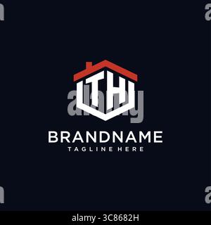 Initial letter TH logo with home roof hexagon shape design ideas vector graphic vector graphic Stock Vector