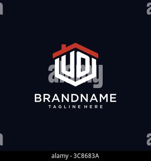 Initial letter UO logo with home roof hexagon shape design ideas vector graphic vector graphic Stock Vector
