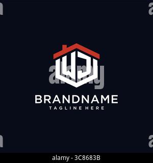 Initial letter WJ logo with home roof hexagon shape design ideas vector graphic vector graphic Stock Vector