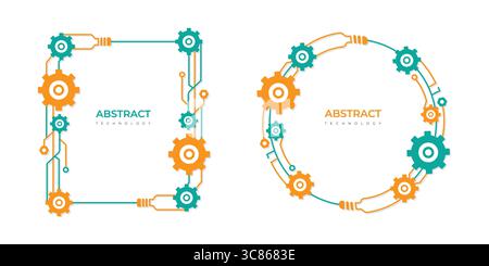 Abstract shapes technology frames colourful, digital integration gear polygonal web network futuristic frames editable stroke vector illustration Stock Vector