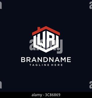 Initial letter WR logo with home roof hexagon shape design ideas vector graphic vector graphic Stock Vector