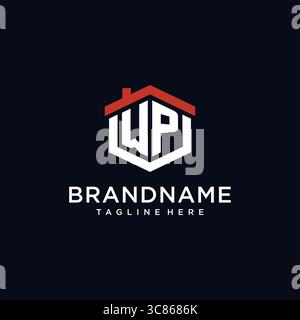 Initial letter WP logo with home roof hexagon shape design ideas vector graphic vector graphic Stock Vector