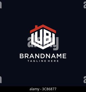 Initial letter UB logo with home roof hexagon shape design ideas vector graphic vector graphic Stock Vector