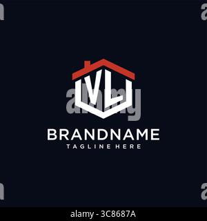 Initial letter VL logo with home roof hexagon shape design ideas vector graphic vector graphic Stock Vector