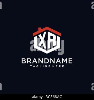 Initial letter XR logo with home roof hexagon shape design ideas vector graphic vector graphic Stock Vector