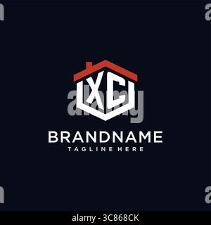 Initial letter XC logo with home roof hexagon shape design ideas vector graphic vector graphic Stock Vector