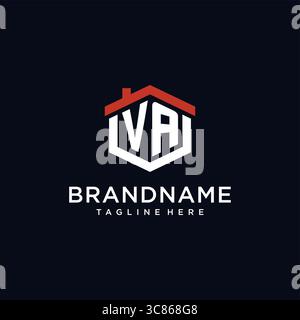 Initial letter VA logo with home roof hexagon shape design ideas vector graphic vector graphic Stock Vector