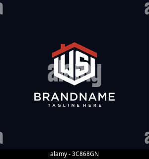 Initial letter WS logo with home roof hexagon shape design ideas vector graphic vector graphic Stock Vector