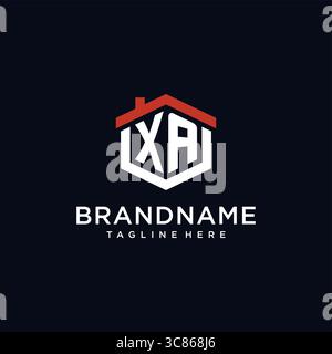 Initial letter XA logo with home roof hexagon shape design ideas vector graphic vector graphic Stock Vector