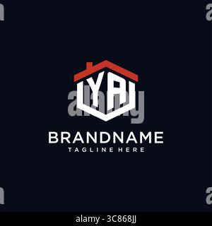 Initial letter YA logo with home roof hexagon shape design ideas vector graphic vector graphic Stock Vector