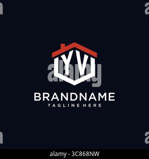 Initial letter YV logo with home roof hexagon shape design ideas vector graphic vector graphic Stock Vector