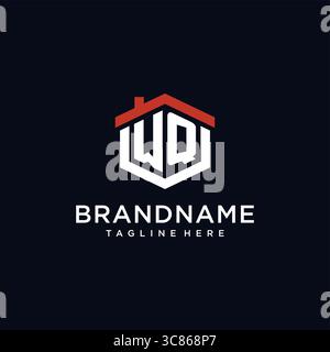 Initial letter WQ logo with home roof hexagon shape design ideas vector graphic vector graphic Stock Vector