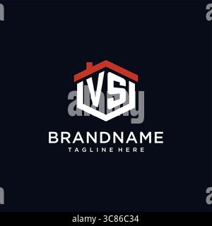 Initial letter VS logo with home roof hexagon shape design ideas vector graphic vector graphic Stock Vector
