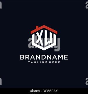 Initial letter XW logo with home roof hexagon shape design ideas vector graphic vector graphic Stock Vector