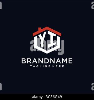 Initial letter YI logo with home roof hexagon shape design ideas vector graphic vector graphic Stock Vector