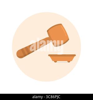 Wooden hammer, order or judgment concept flat design icon vector illustration Stock Vector