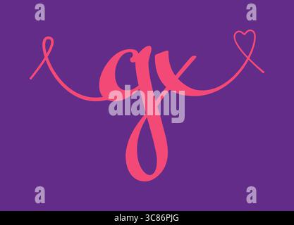 GX initial wedding monogram calligraphy vector illustration. Hand drawn lettering g and x love logo design for valentines day poster, greeting card, p Stock Vector
