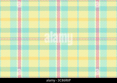 Soft pastel plaid. A seamless checkered pattern in yellow, blue, pink hues. Perfect for backgrounds, textiles, or a playful, vintage aesthetic. Stock Vector