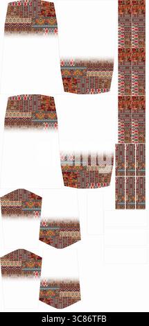 Carpet pattern pieces are isolated on white background, creating a unique design Stock Photo