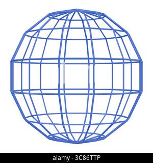 3D wireframe mesh illustration of a global sphere, abstract geometric world grid design isolated on white background. Stock Photo