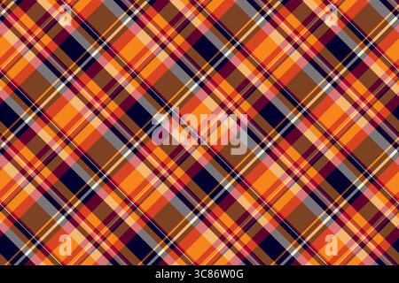 Irish textile check seamless, primary tartan vector texture. Domestic fabric plaid background pattern in orange and red colors palette. Stock Vector