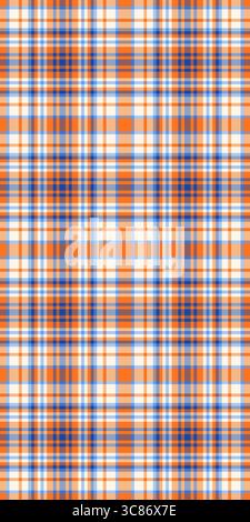 Japanese vector plaid fabric, full seamless pattern tartan. Knit background texture textile check in blue and indian orange colors palette. Stock Vector