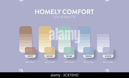 Color palette guide in Homely comfort colour theme collections. Color inspiration or chart with codes template. Color combination RGB. Colors swatches Stock Vector