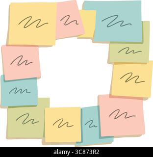 A vector illustration of multiple colorful sticky notes arranged in a square pattern. Stock Vector