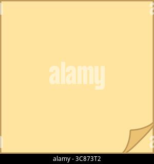 A flat illustration of a blank yellow notepad sheet with a folded top right corner. Stock Vector