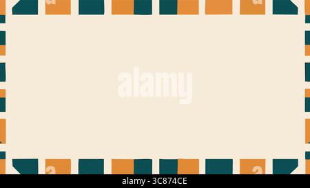 A rectangular vector frame with alternating colored blocks and dashed lines around the edges. Stock Vector